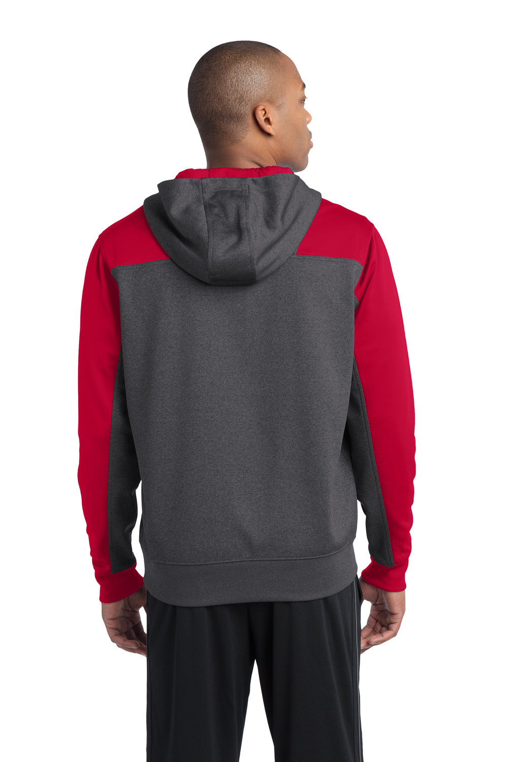 Sport-Tek ST249 Mens Tech Moisture Wicking Fleece 1/4 Zip Hooded Sweatshirt Hoodie Heather Graphite Grey/Red Back