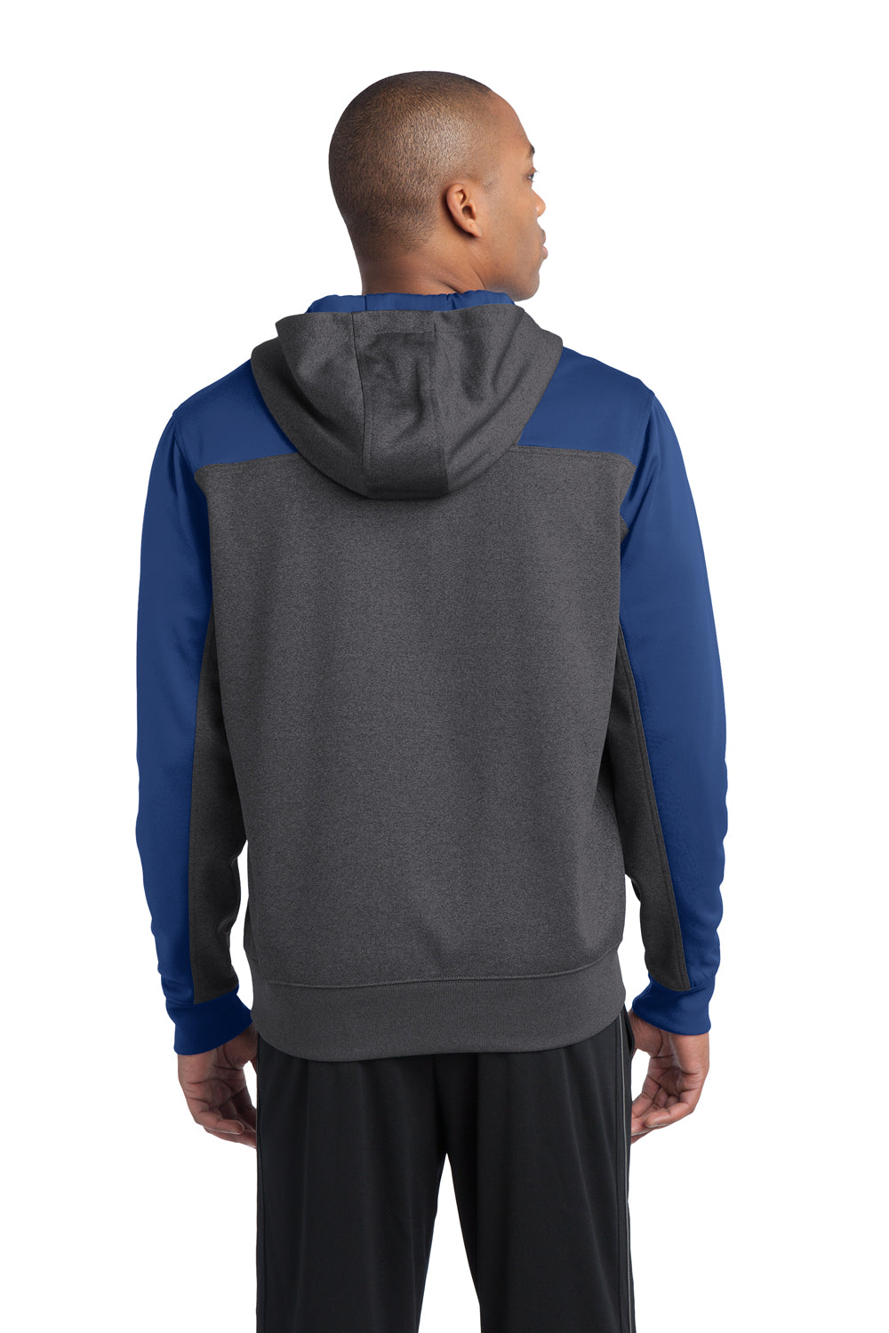 Sport-Tek ST249 Mens Tech Moisture Wicking Fleece 1/4 Zip Hooded Sweatshirt Hoodie Heather Graphite Grey/Royal Blue Back