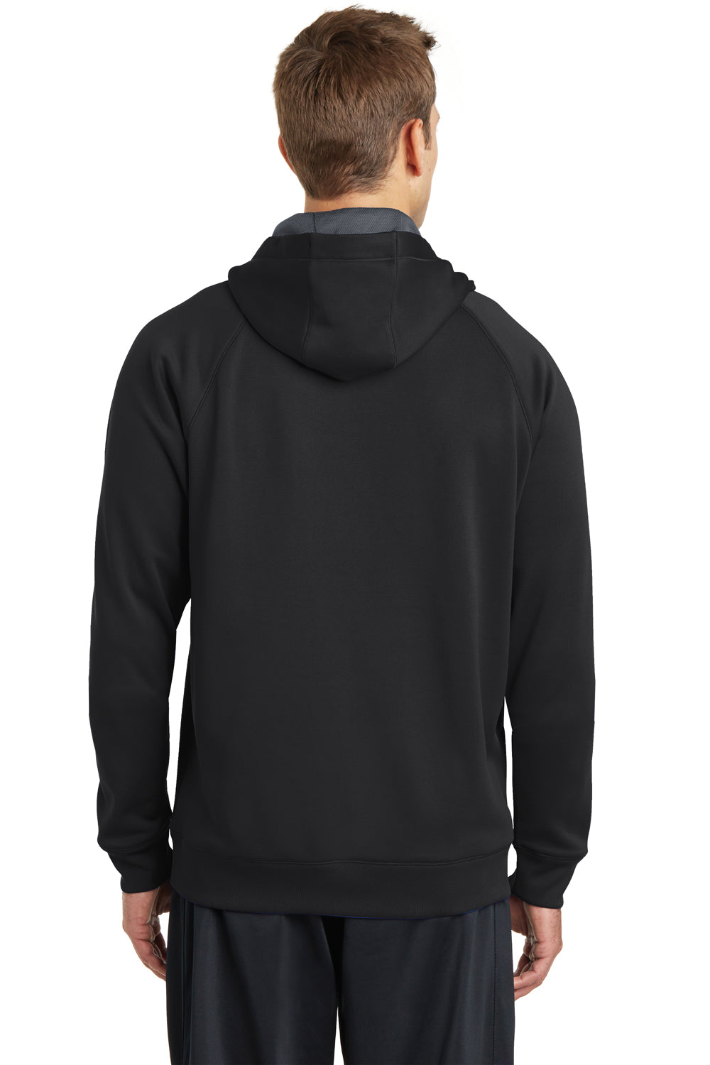 Sport-Tek ST250 Mens Tech Moisture Wicking Fleece Hooded Sweatshirt Hoodie Black Back