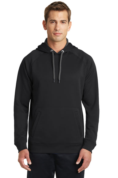 Sport-Tek ST250 Mens Tech Moisture Wicking Fleece Hooded Sweatshirt Hoodie Black Front