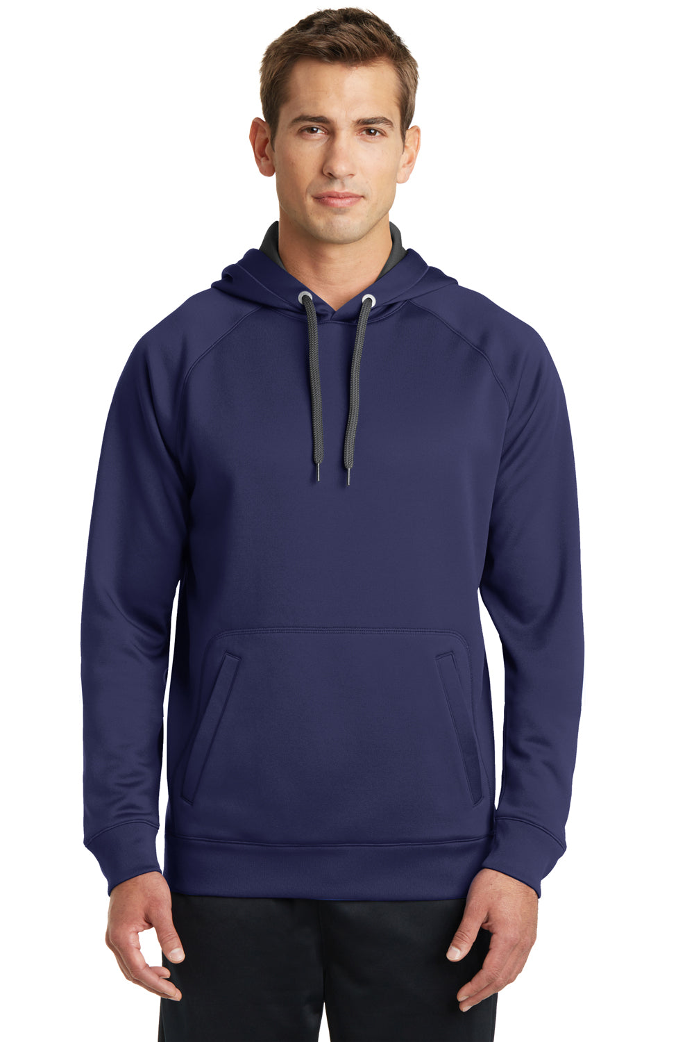 Sport-Tek ST250 Mens Tech Moisture Wicking Fleece Hooded Sweatshirt Hoodie Navy Blue Front