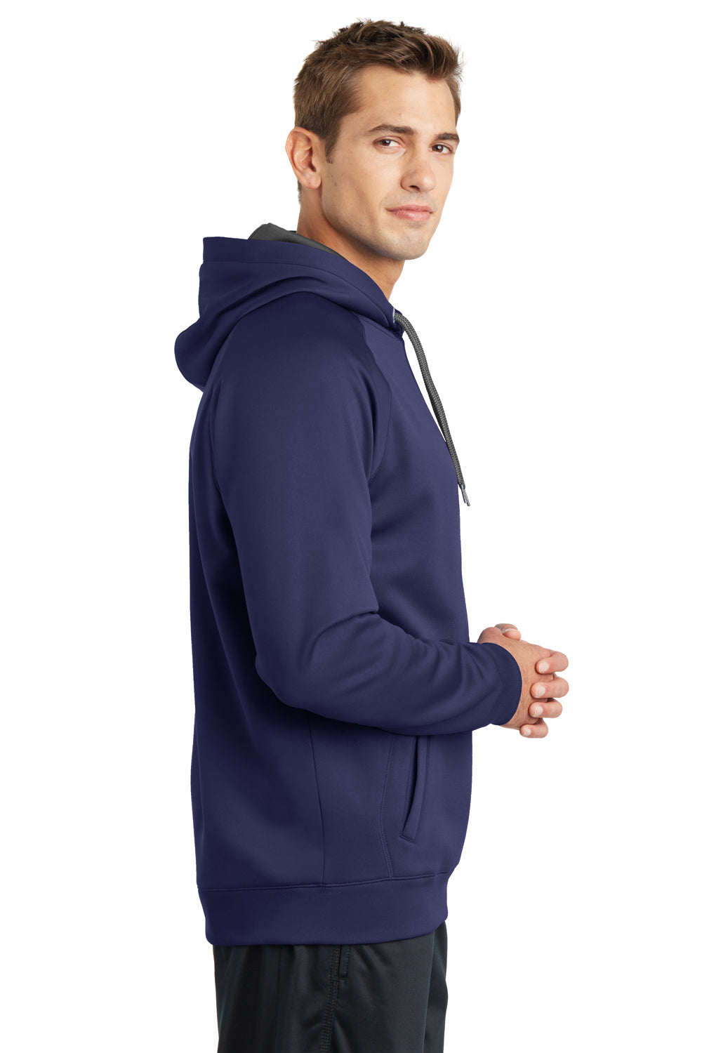 Sport-Tek ST250 Mens Tech Moisture Wicking Fleece Hooded Sweatshirt Hoodie Navy Blue Side