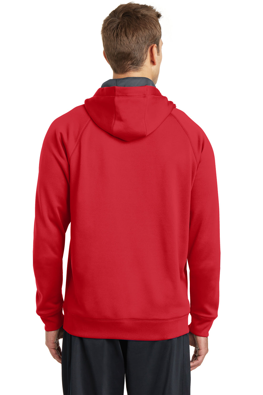 Sport-Tek ST250 Mens Tech Moisture Wicking Fleece Hooded Sweatshirt Hoodie Red Back