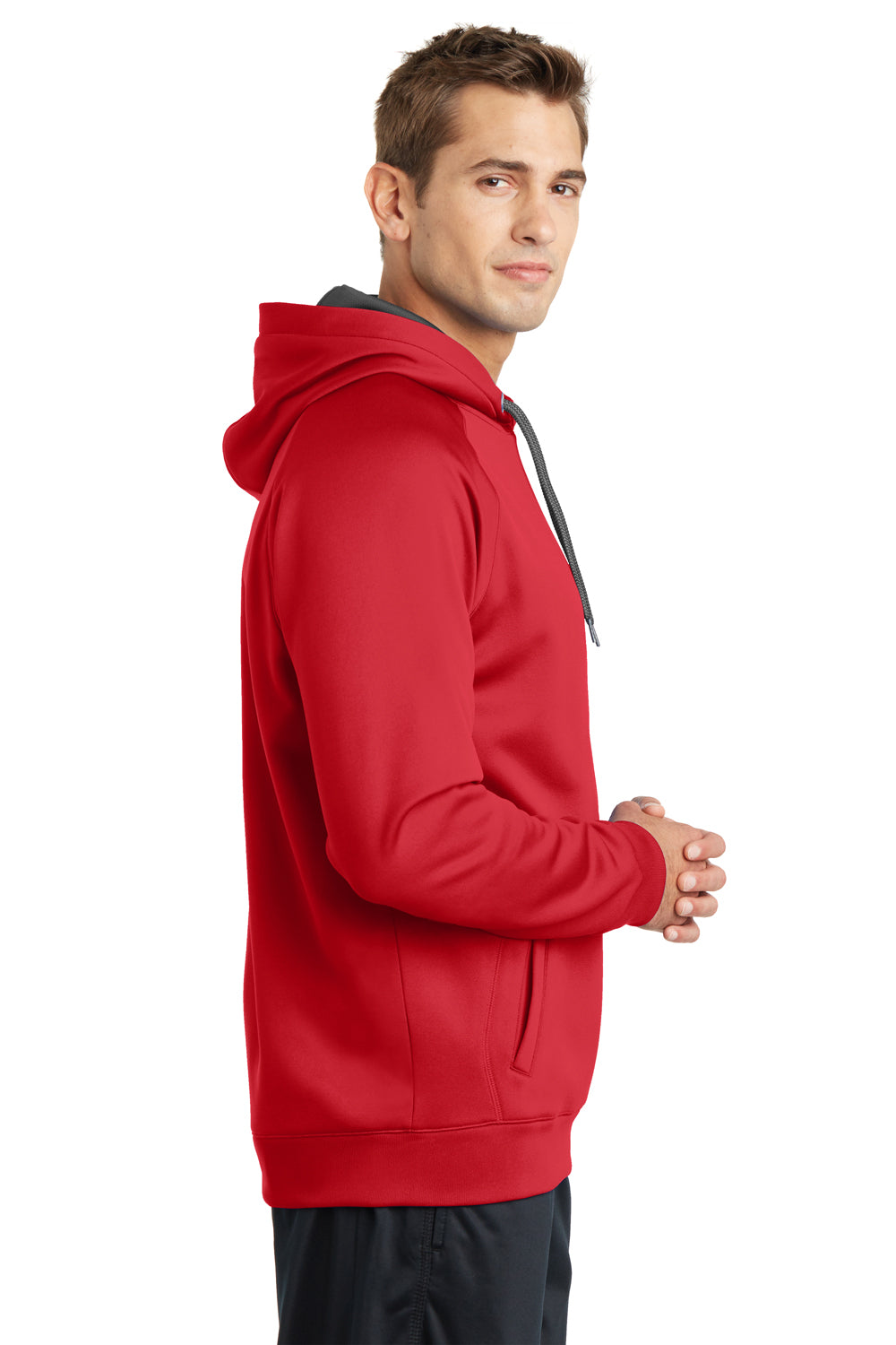 Sport-Tek ST250 Mens Tech Moisture Wicking Fleece Hooded Sweatshirt Hoodie Red Side