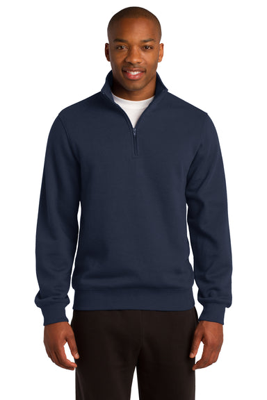 Sport-Tek ST253 Mens Fleece 1/4 Zip Sweatshirt Navy Blue Front