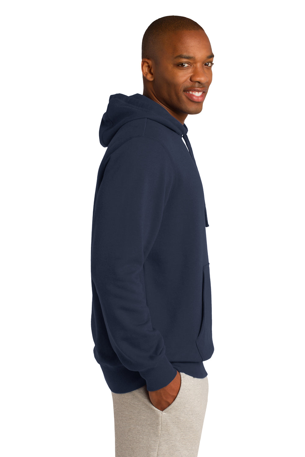 Sport-Tek ST254 Mens Fleece Hooded Sweatshirt Hoodie Navy Blue Side