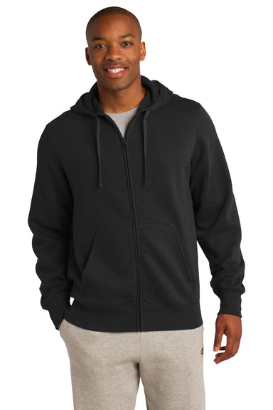 Sport-Tek ST258 Mens Fleece Full Zip Hooded Sweatshirt Hoodie Black Front