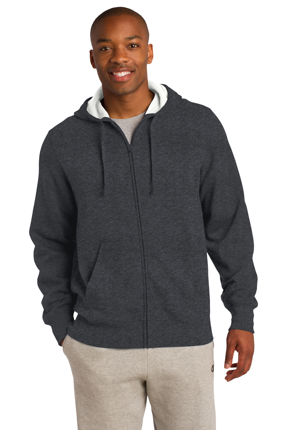 Sport-Tek ST258 Mens Fleece Full Zip Hooded Sweatshirt Hoodie Heather Graphite Grey Front