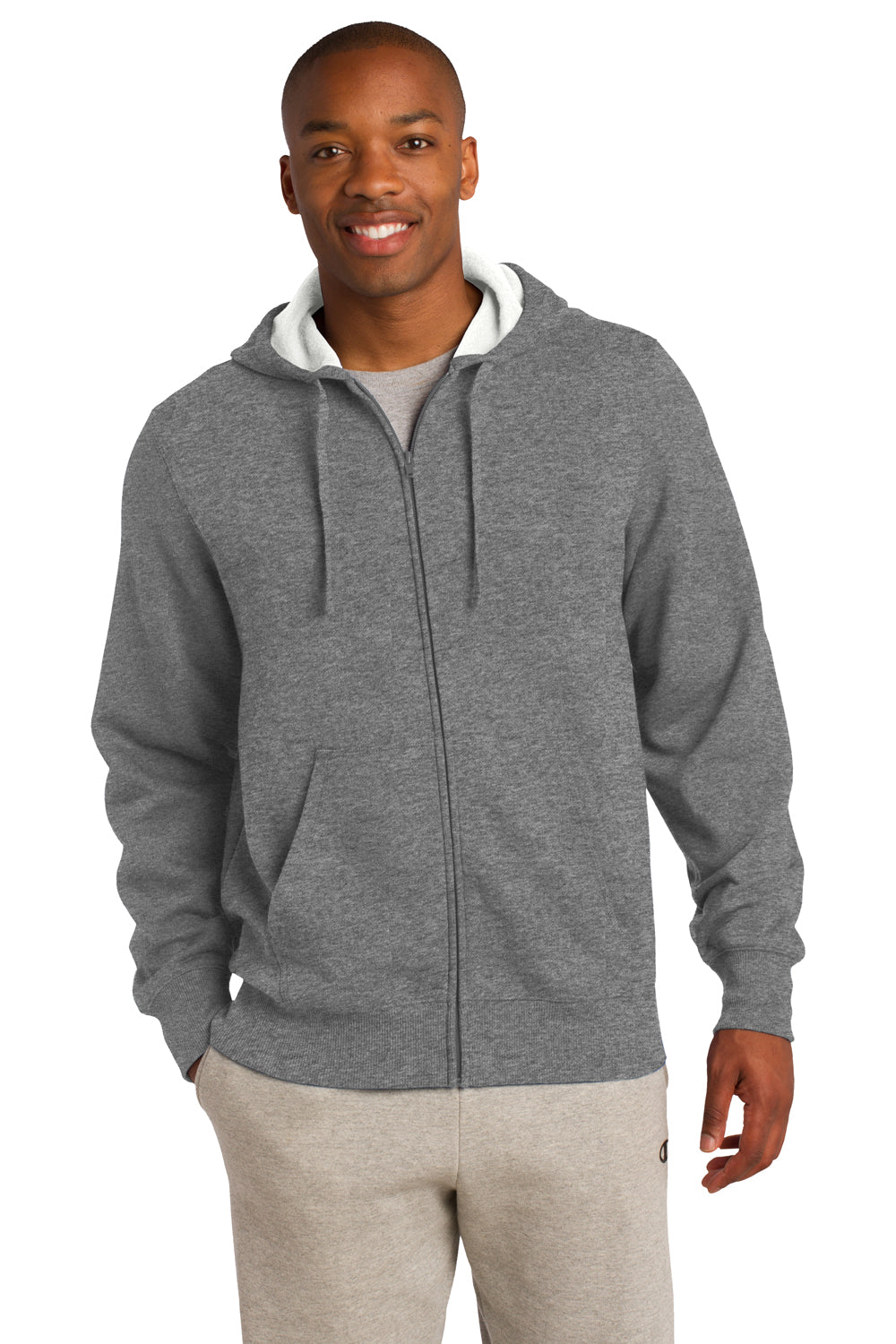 Sport-Tek ST258 Mens Fleece Full Zip Hooded Sweatshirt Hoodie Heather Vintage Grey Front