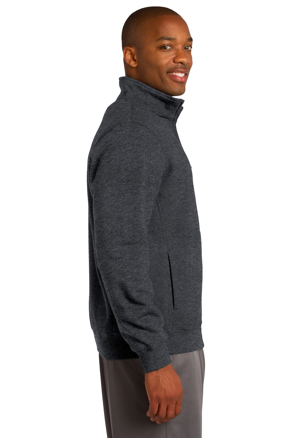 Sport-Tek ST259 Mens Fleece Full Zip Sweatshirt Heather Graphite Grey Side