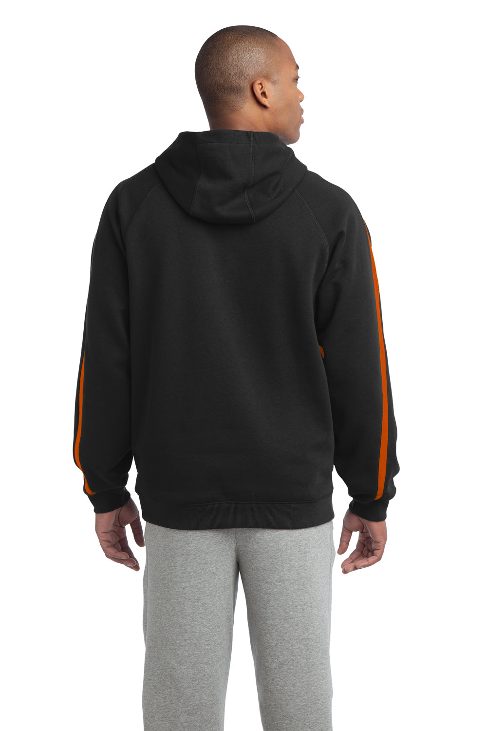 Sport-Tek ST265 Mens Fleece Hooded Sweatshirt Hoodie Black/Orange Back