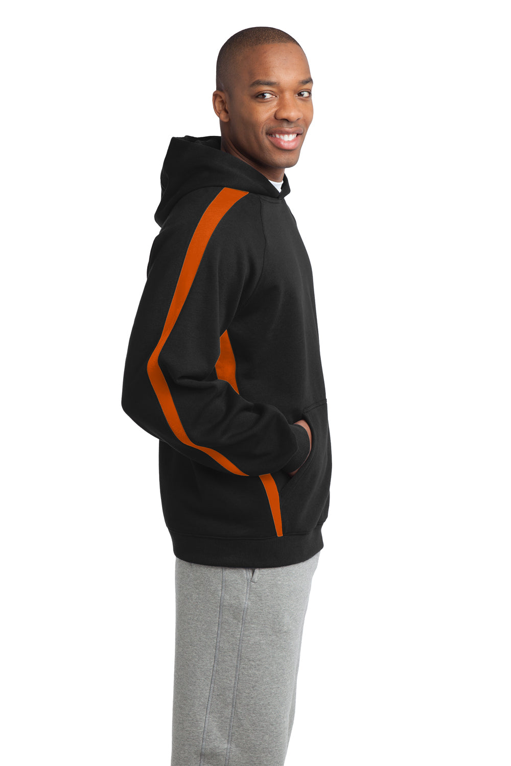 Sport-Tek ST265 Mens Fleece Hooded Sweatshirt Hoodie Black/Orange Side
