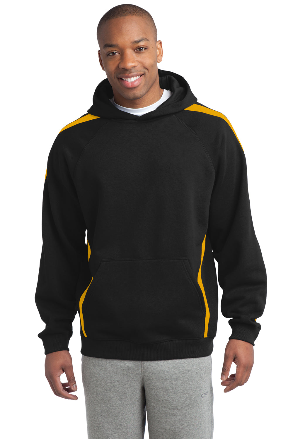 Sport-Tek ST265 Mens Fleece Hooded Sweatshirt Hoodie Black/Gold Front