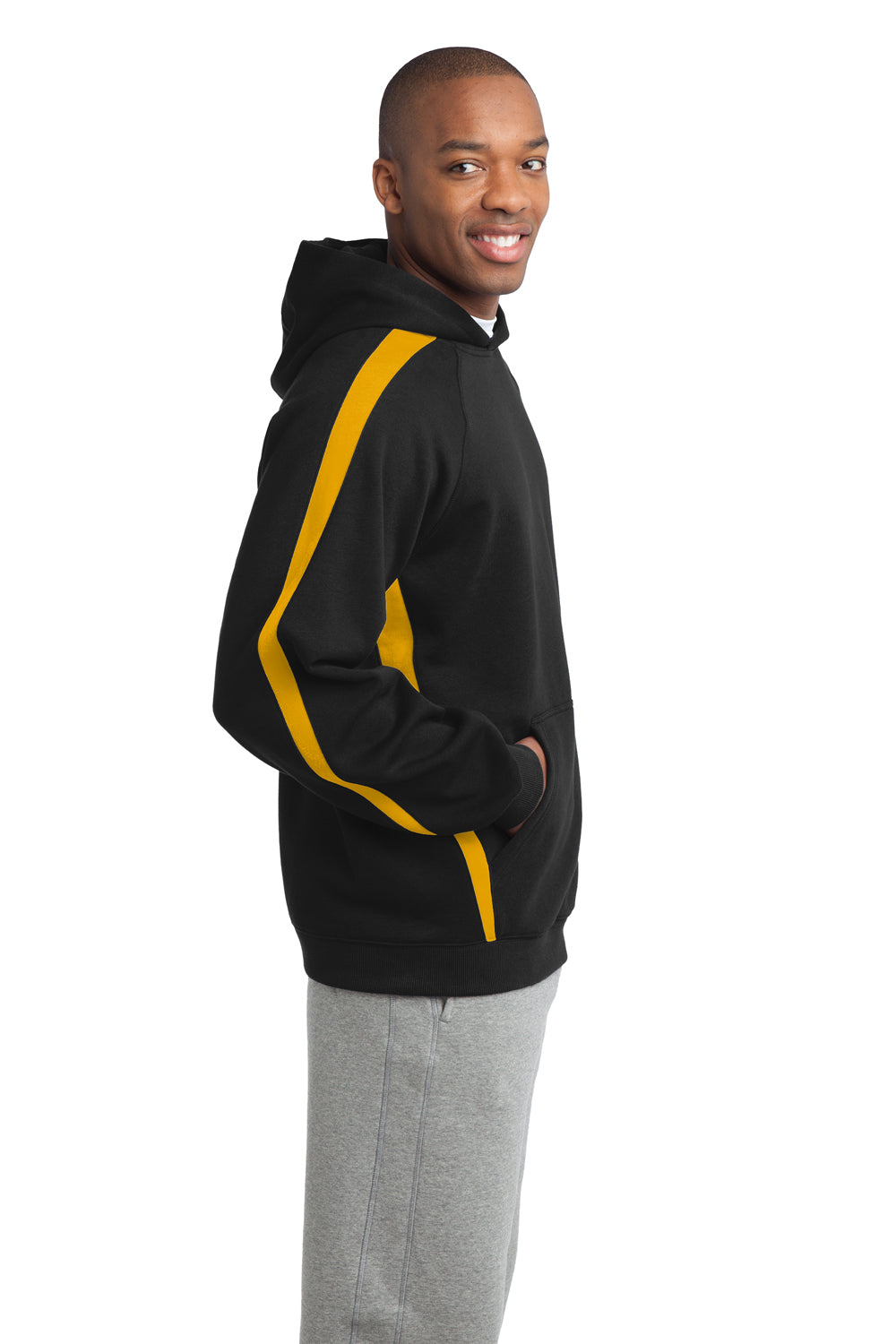 Sport-Tek ST265 Mens Fleece Hooded Sweatshirt Hoodie Black/Gold Side