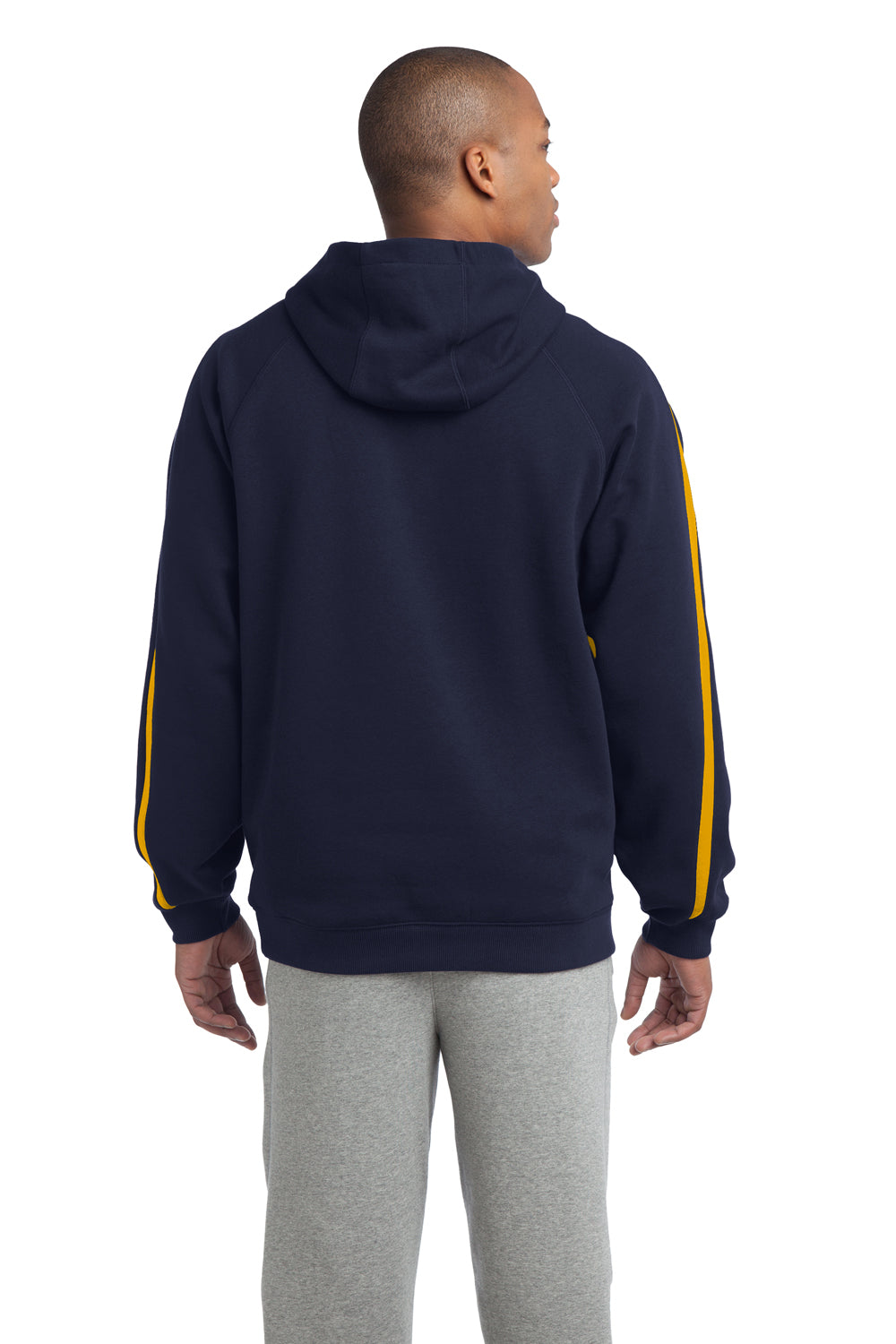 Sport-Tek ST265 Mens Fleece Hooded Sweatshirt Hoodie Navy Blue/Gold Back