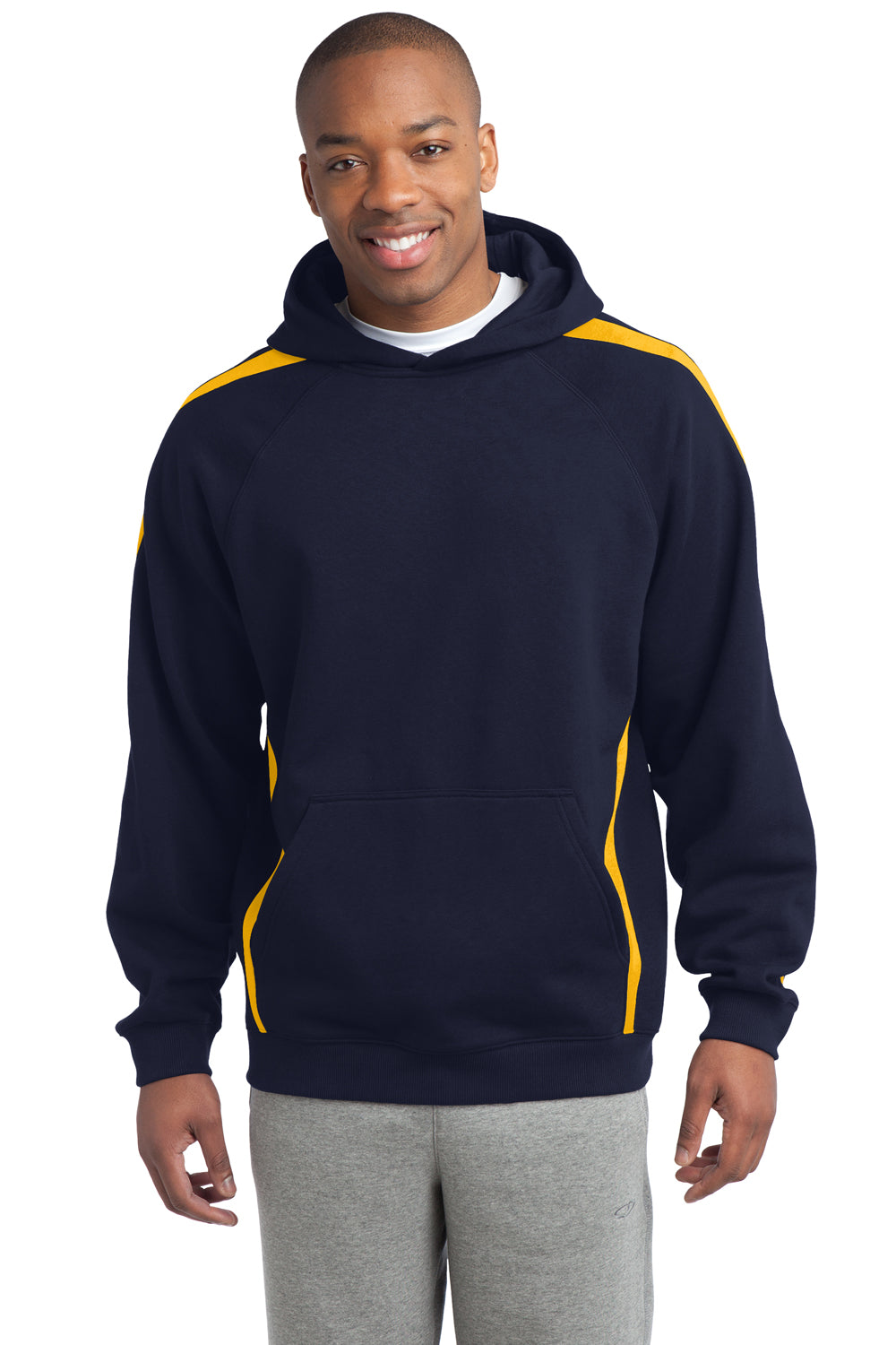 Sport-Tek ST265 Mens Fleece Hooded Sweatshirt Hoodie Navy Blue/Gold Front