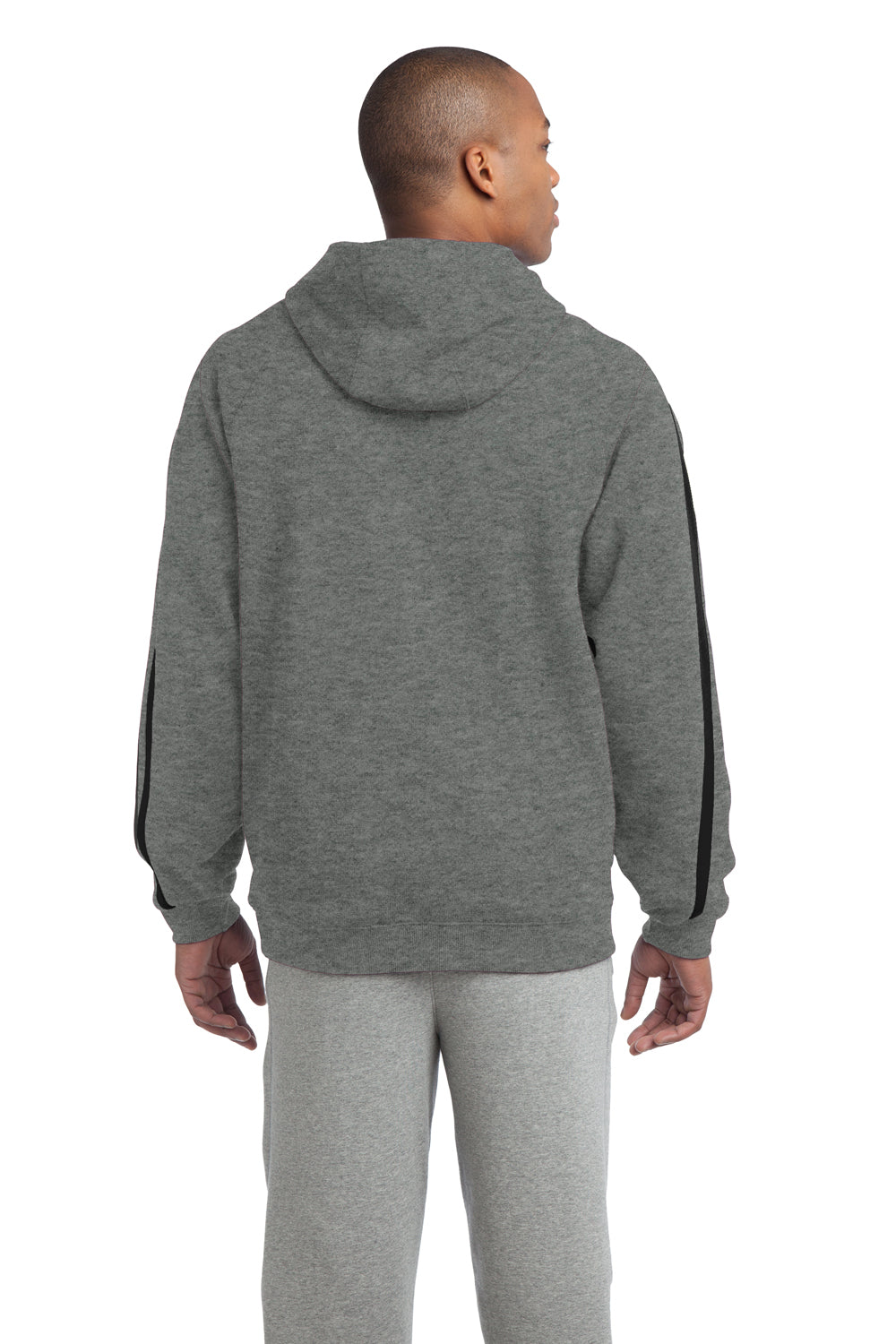 Sport-Tek ST265 Mens Fleece Hooded Sweatshirt Hoodie Heather Vintage Grey/Black Back