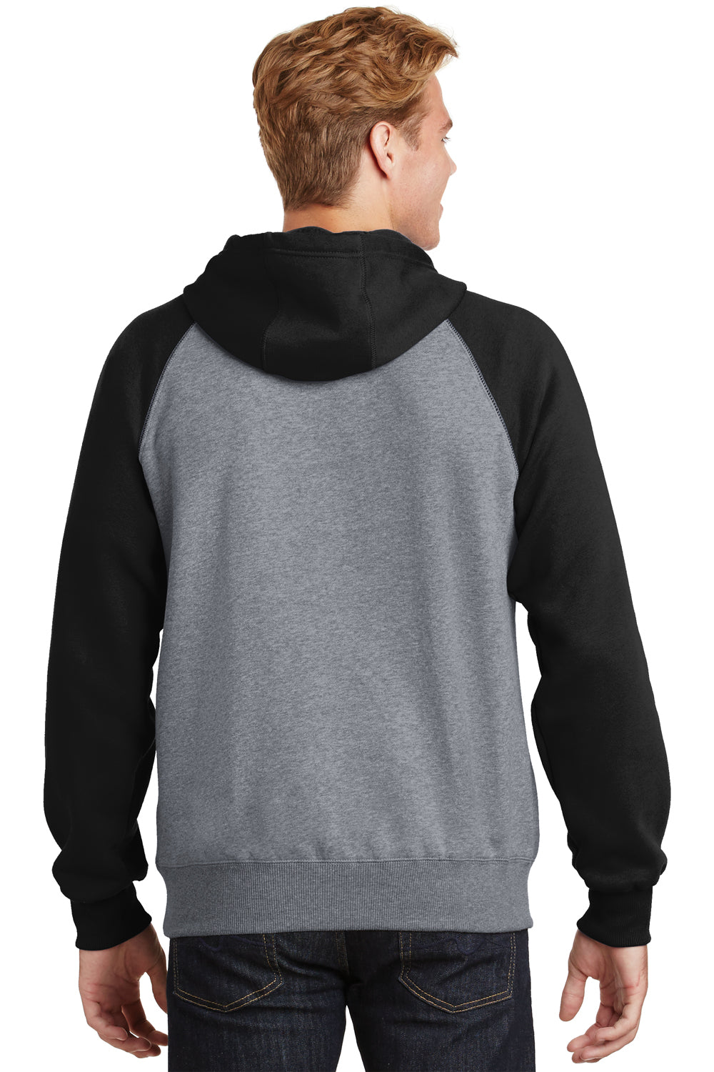 Sport-Tek ST267 Mens Fleece Hooded Sweatshirt Hoodie Heather Vintage Grey/Black Back