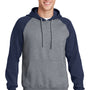 Sport-Tek Mens Shrink Resistant Fleece Hooded Sweatshirt Hoodie - Heather Vintage Grey/True Navy Blue
