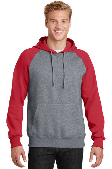Sport-Tek ST267 Mens Fleece Hooded Sweatshirt Hoodie Heather Vintage Grey/Red Front