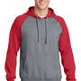 Sport-Tek Mens Shrink Resistant Fleece Hooded Sweatshirt Hoodie - Heather Vintage Grey/True Red