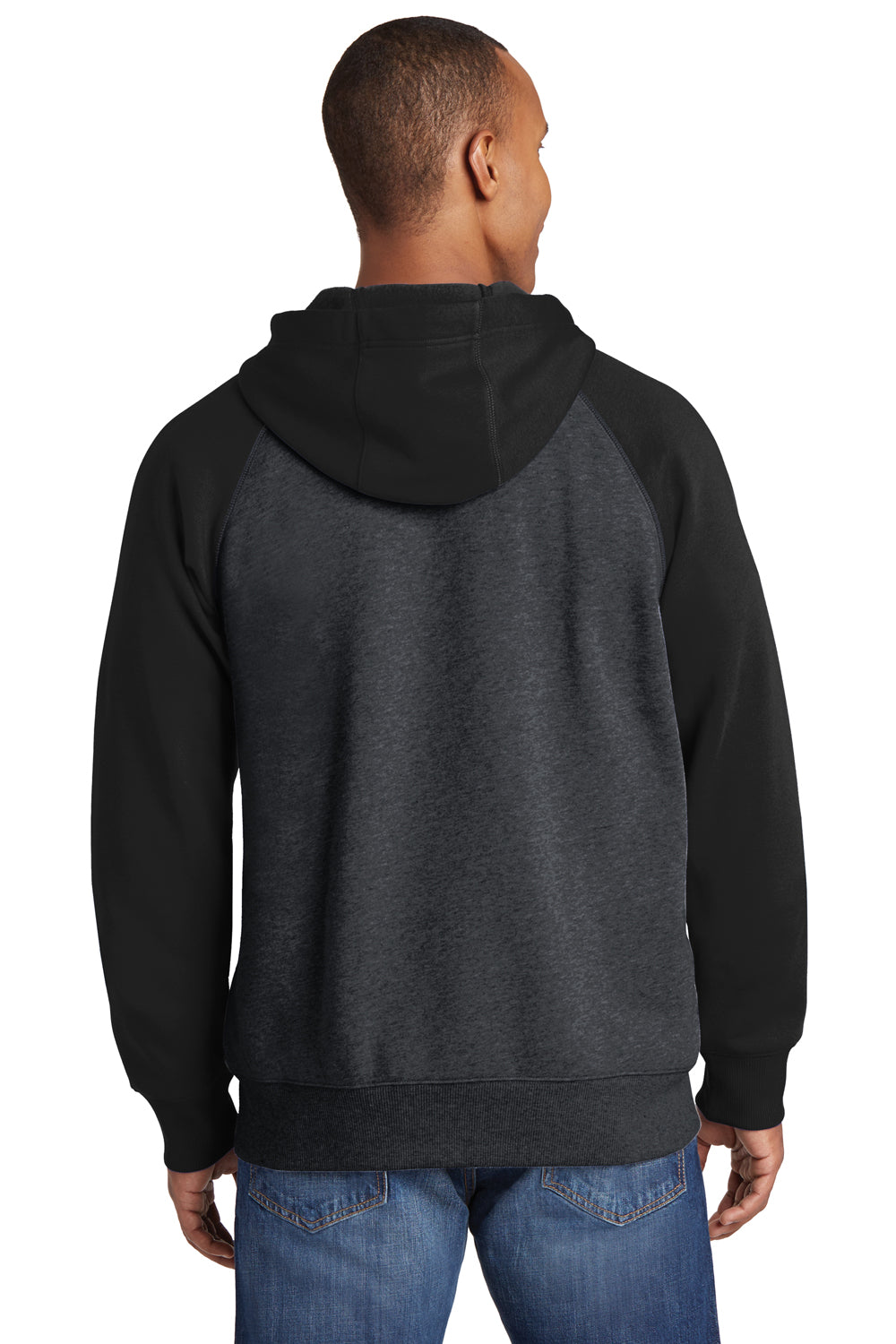Sport-Tek ST269 Mens Fleece Full Zip Hooded Sweatshirt Hoodie Heather Graphite Grey/Black Back