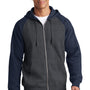 Sport-Tek Mens Shrink Resistant Fleece Full Zip Hooded Sweatshirt Hoodie - Heather Graphite Grey/True Navy Blue