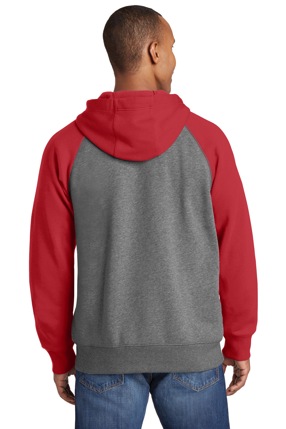 Sport-Tek ST269 Mens Fleece Full Zip Hooded Sweatshirt Hoodie Heather Vintage Grey/Red Back