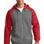 Sport-Tek Mens Shrink Resistant Fleece Full Zip Hooded Sweatshirt Hoodie - Heather Vintage Grey/True Red