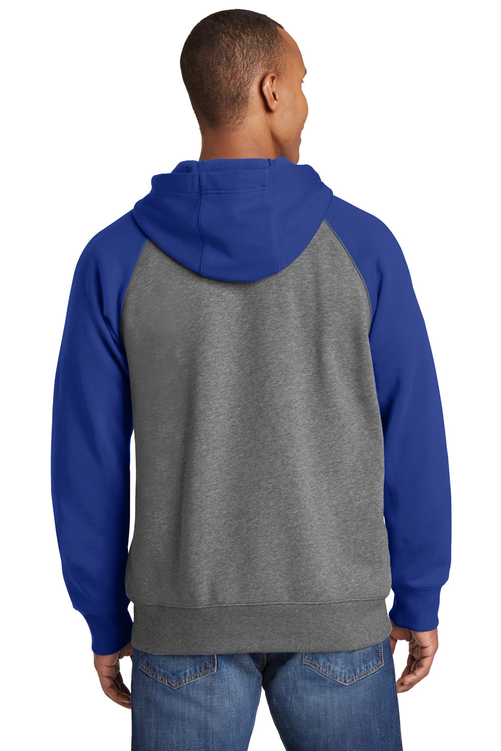 Sport-Tek ST269 Mens Fleece Full Zip Hooded Sweatshirt Hoodie Heather Vintage Grey/Royal Blue Back