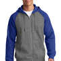 Sport-Tek Mens Shrink Resistant Fleece Full Zip Hooded Sweatshirt Hoodie - Heather Vintage Grey/True Royal Blue