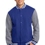 Sport-Tek Mens Snap Down Fleece Letterman Jacket - True Royal Blue/Heather Vintage Grey/White