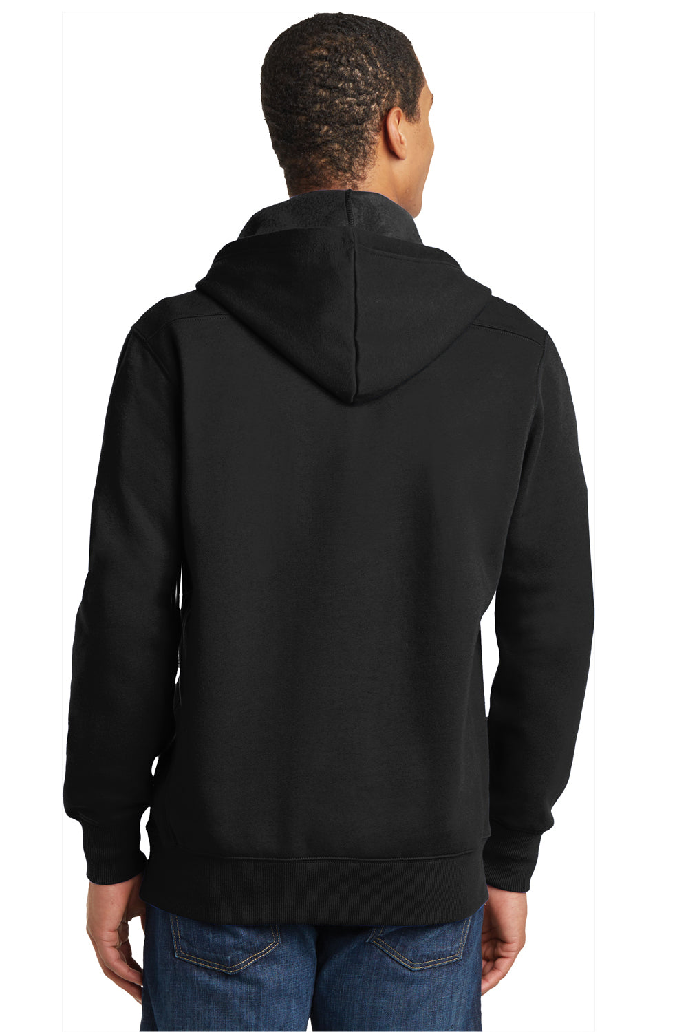 Sport-Tek ST271 Mens Lace Up Fleece Hooded Sweatshirt Hoodie Black Back