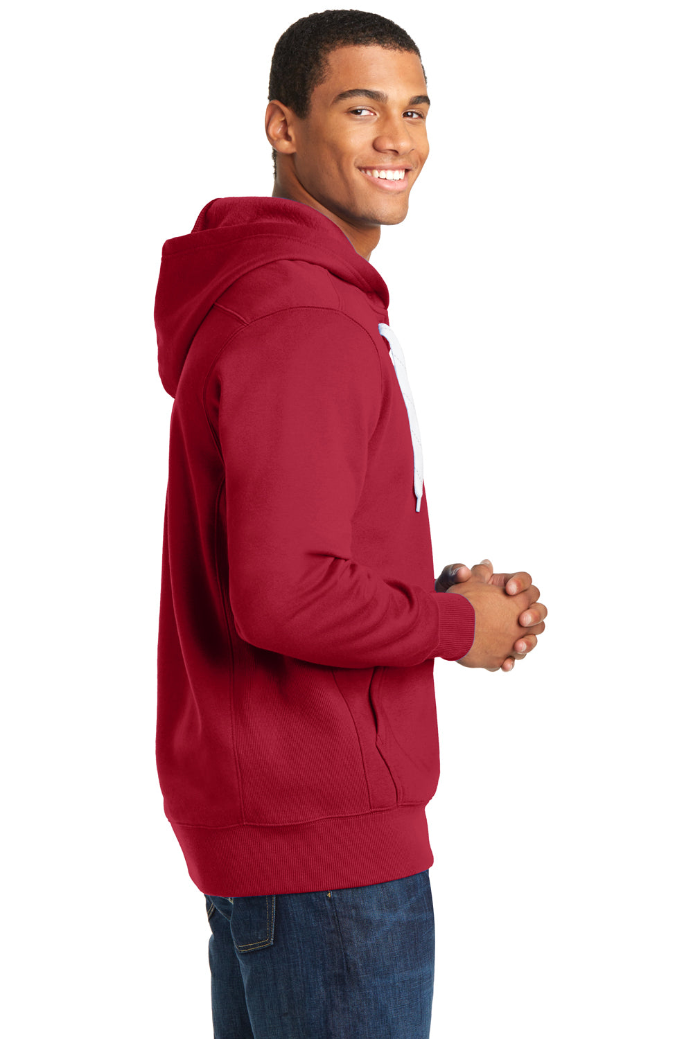 Sport-Tek ST271 Mens Lace Up Fleece Hooded Sweatshirt Hoodie Red Side