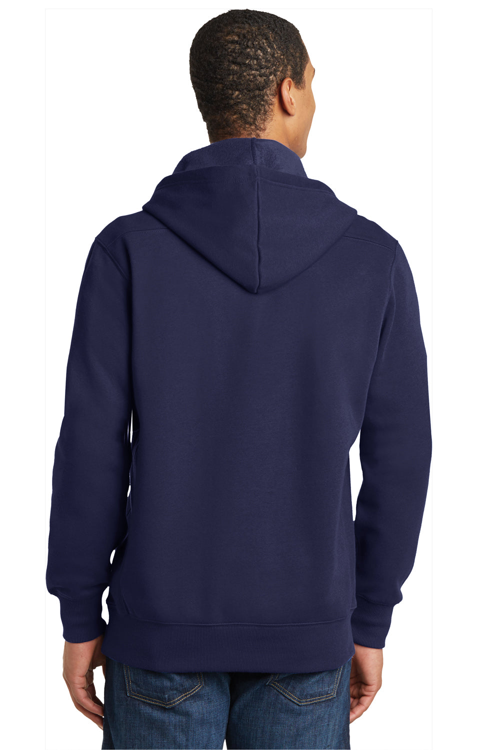 Sport-Tek ST271 Mens Lace Up Fleece Hooded Sweatshirt Hoodie Navy Blue Back