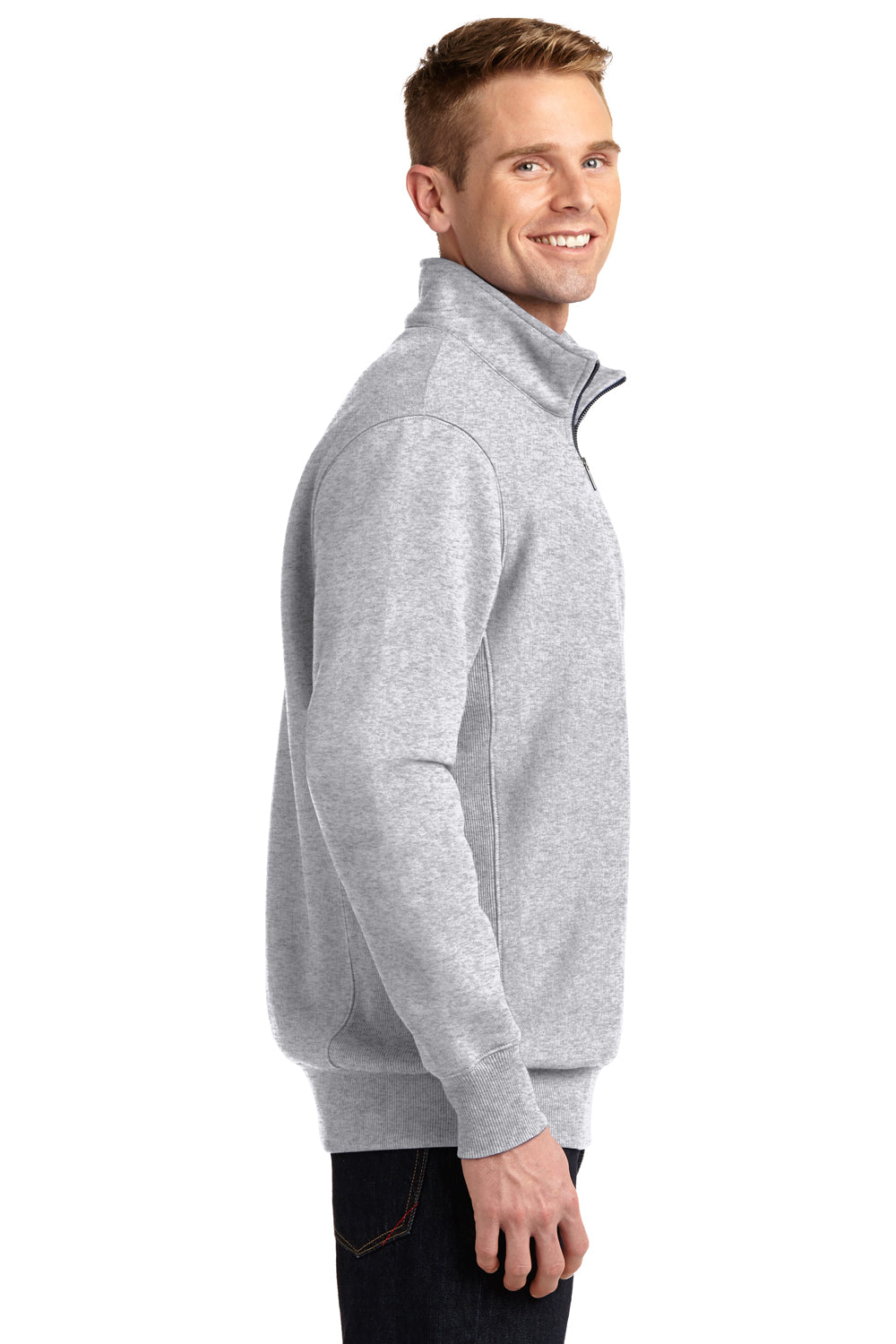 Sport-Tek ST283 Mens Fleece 1/4 Zip Sweatshirt Heather Grey Side