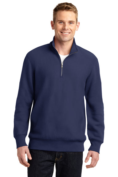 Sport-Tek ST283 Mens Fleece 1/4 Zip Sweatshirt Navy Blue Front