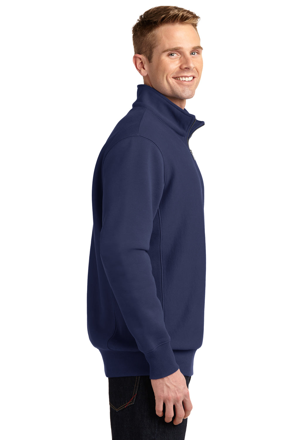 Sport-Tek ST283 Mens Fleece 1/4 Zip Sweatshirt Navy Blue Side