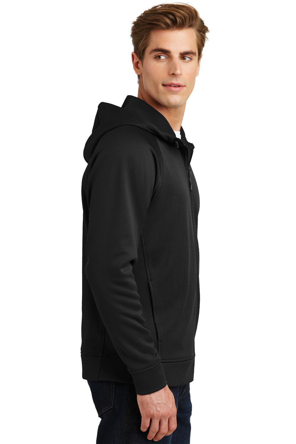 Sport-Tek ST295 Mens Rival Tech Moisture Wicking Fleece Full Zip Hooded Sweatshirt Hoodie Black Side
