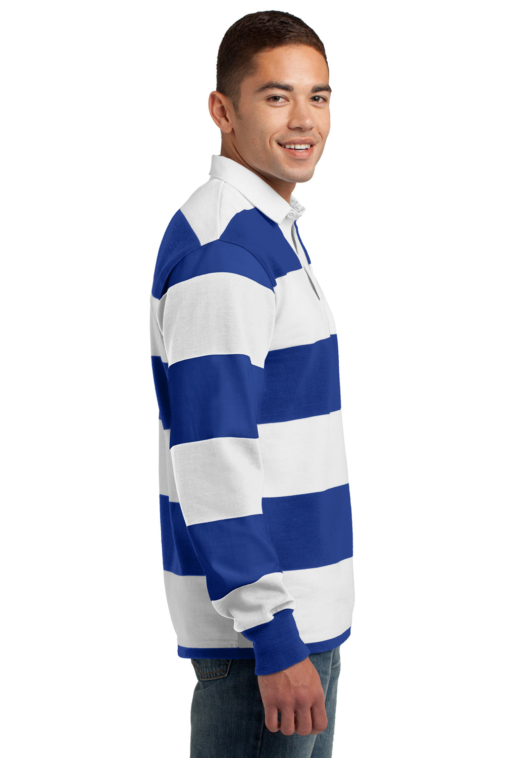 Sport-Tek ST301 Mens Classic Rugby Long Sleeve Polo Shirt Royal Blue/White Side