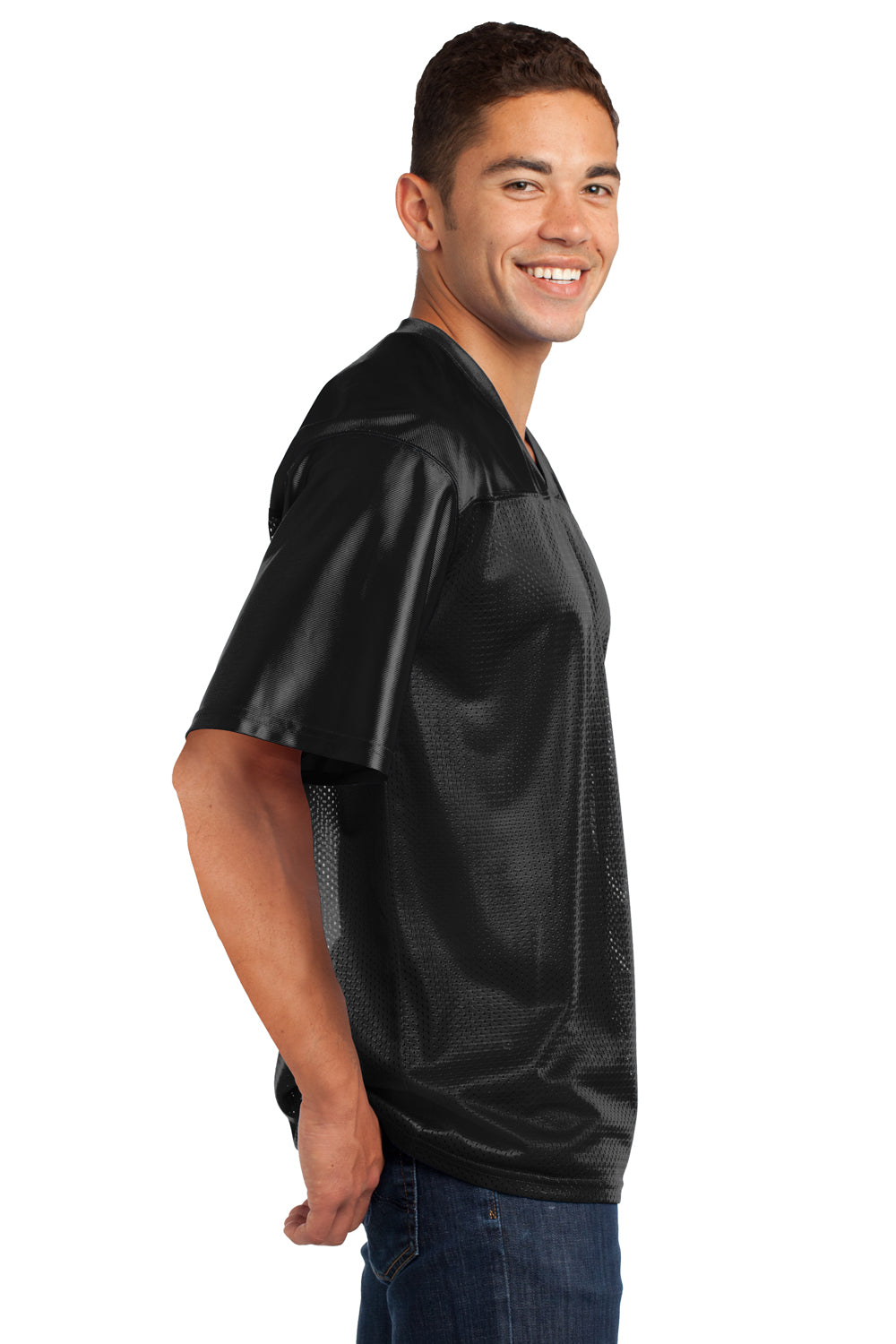 Sport-Tek ST307 Mens Short Sleeve V-Neck T-Shirt Black Side