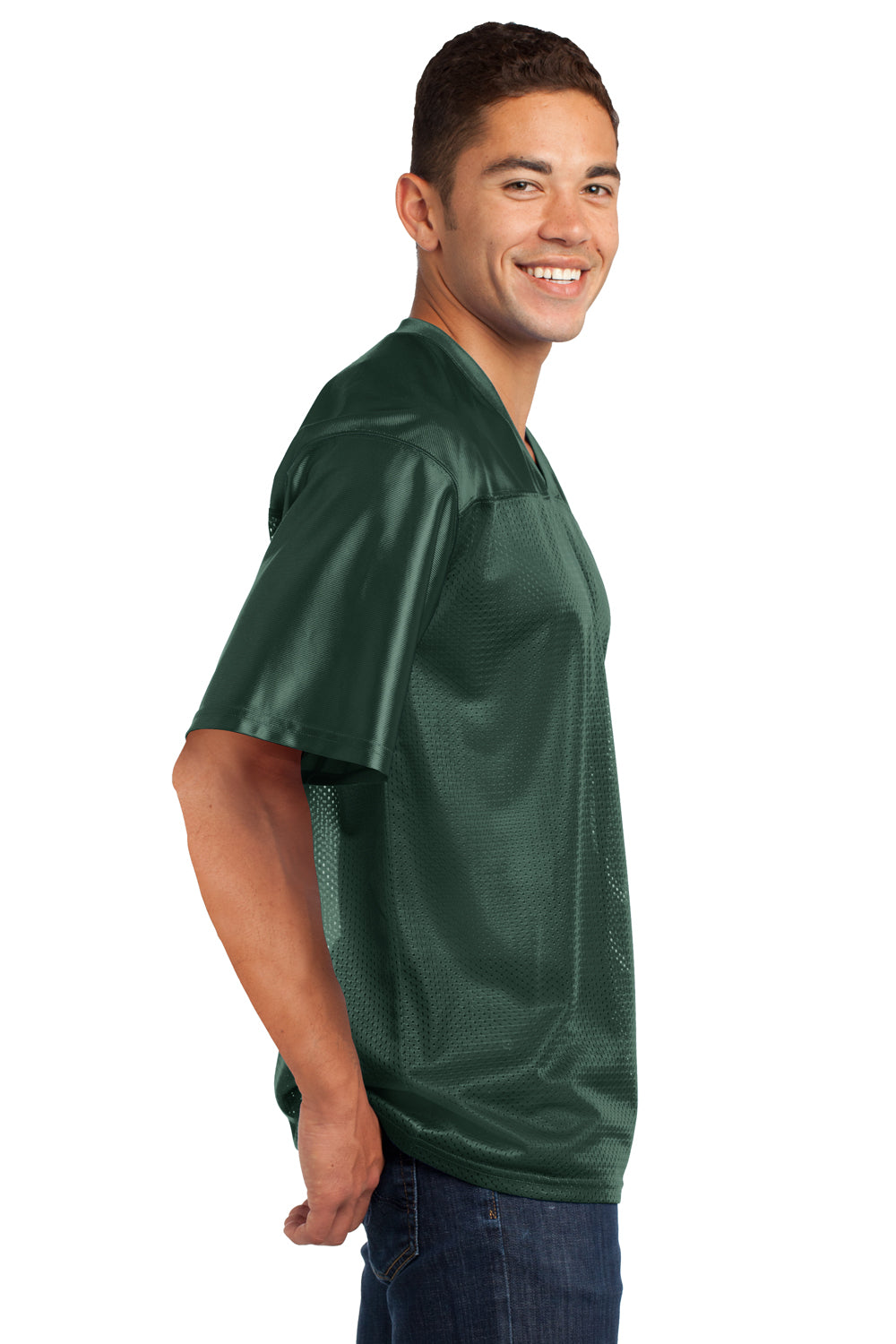 Sport-Tek ST307 Mens Short Sleeve V-Neck T-Shirt Forest Green Side