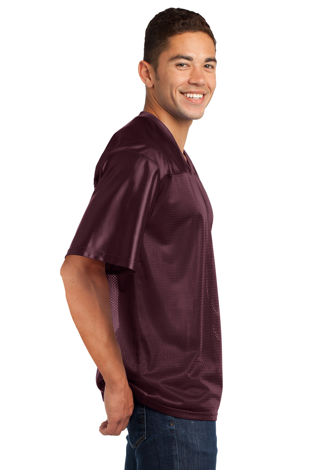 Sport-Tek ST307 Mens Short Sleeve V-Neck T-Shirt Maroon Side