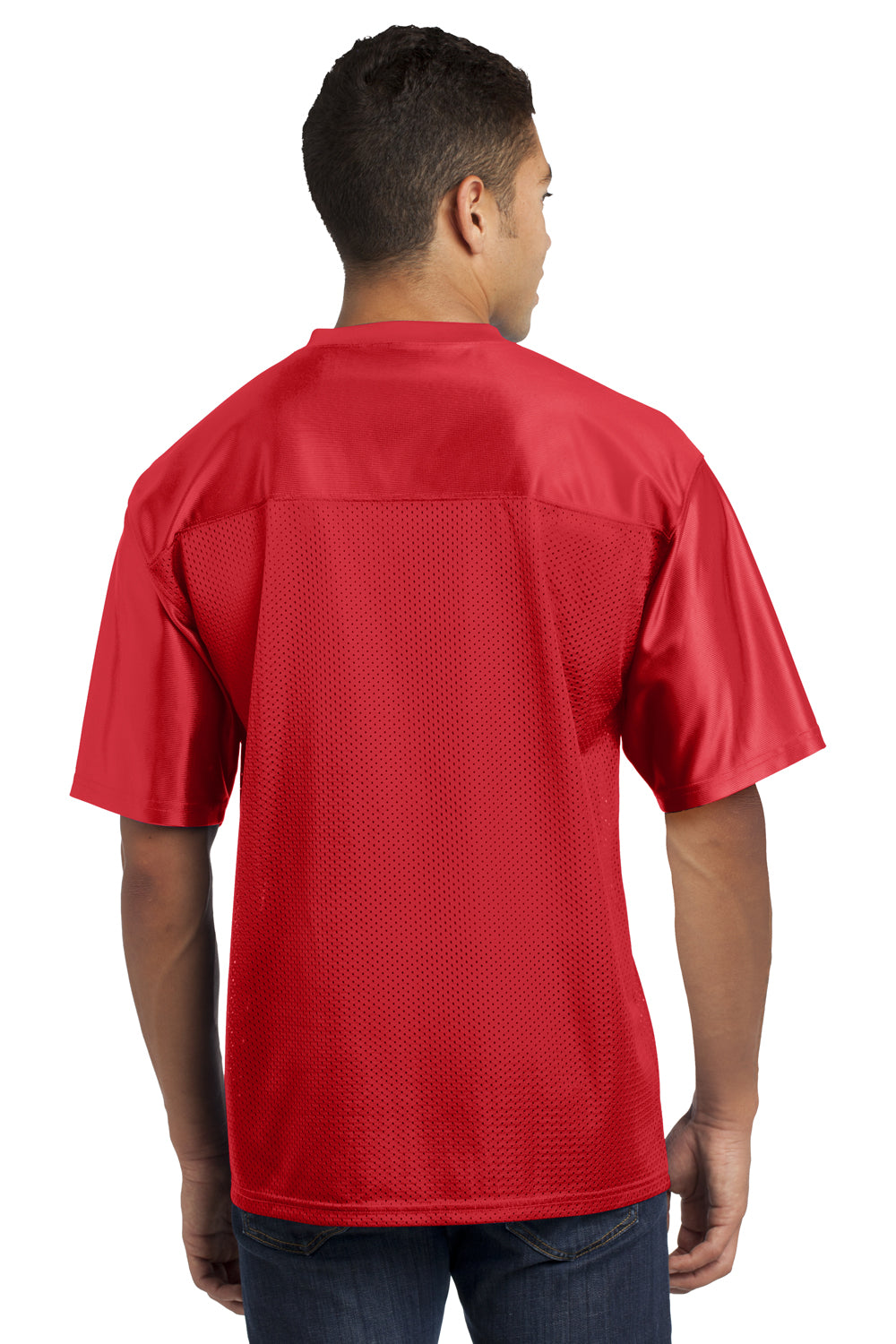 Sport-Tek ST307 Mens Short Sleeve V-Neck T-Shirt Red Back