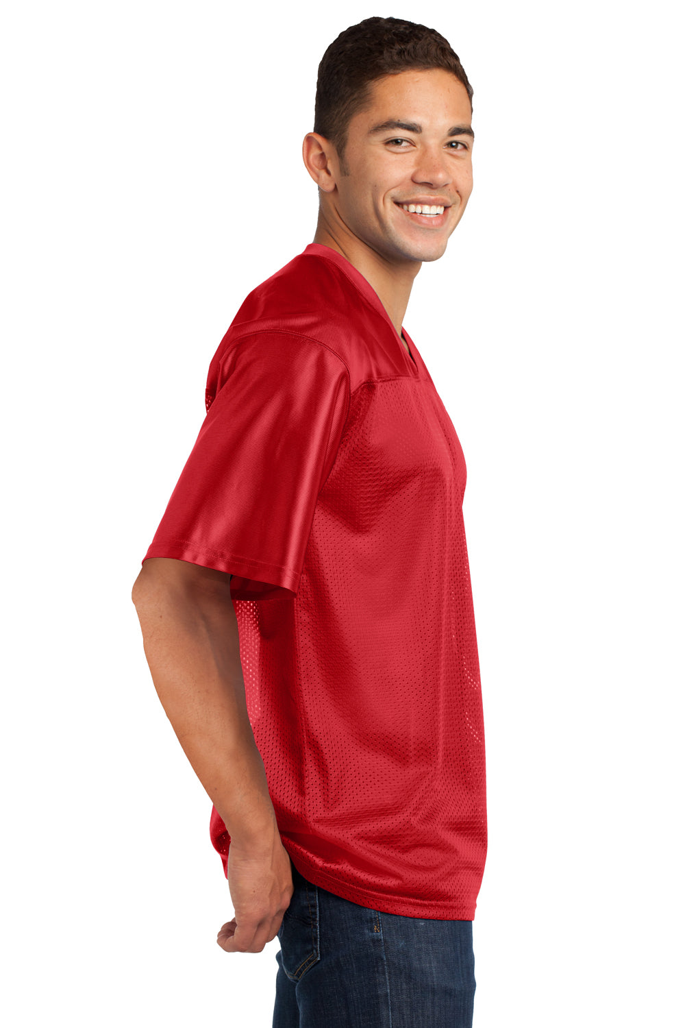 Sport-Tek ST307 Mens Short Sleeve V-Neck T-Shirt Red Side