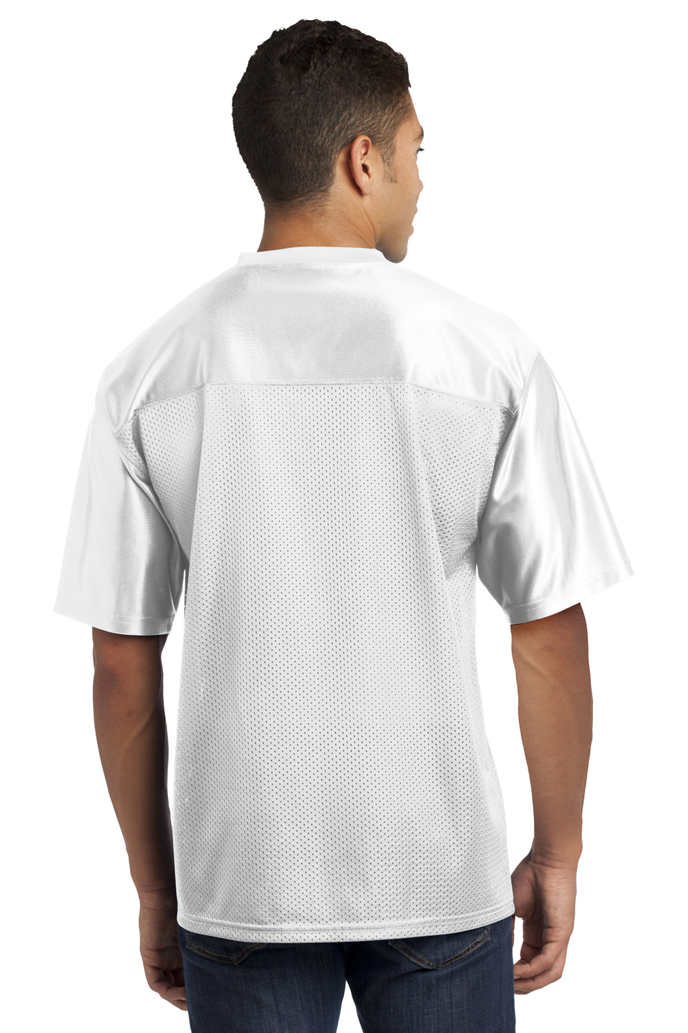 Sport-Tek ST307 Mens Short Sleeve V-Neck T-Shirt White Back