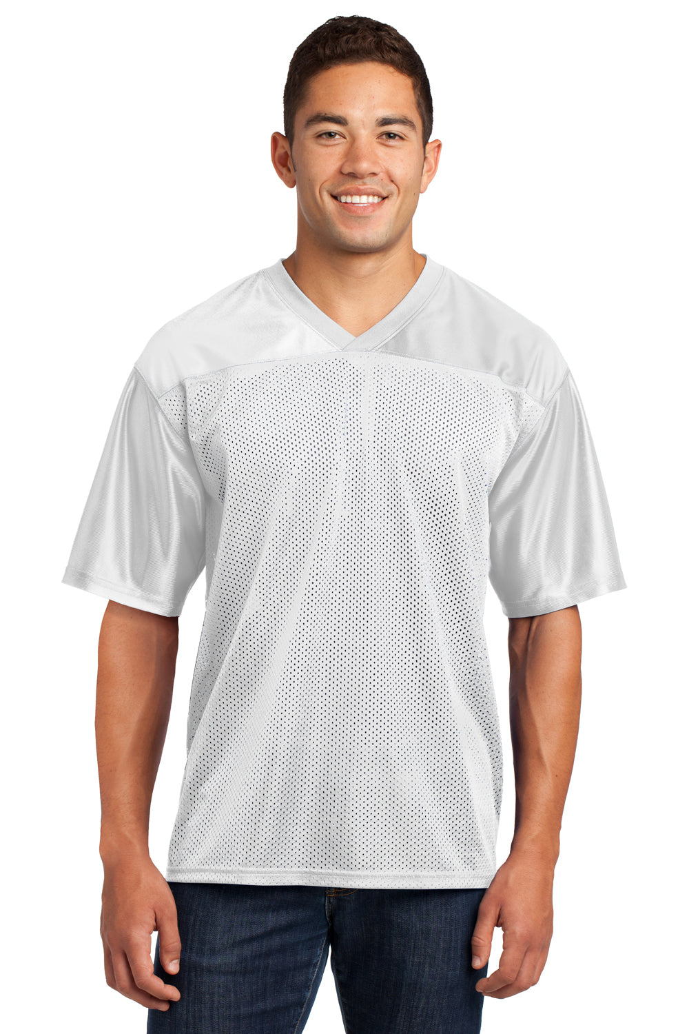 Sport-Tek ST307 Mens Short Sleeve V-Neck T-Shirt White Front