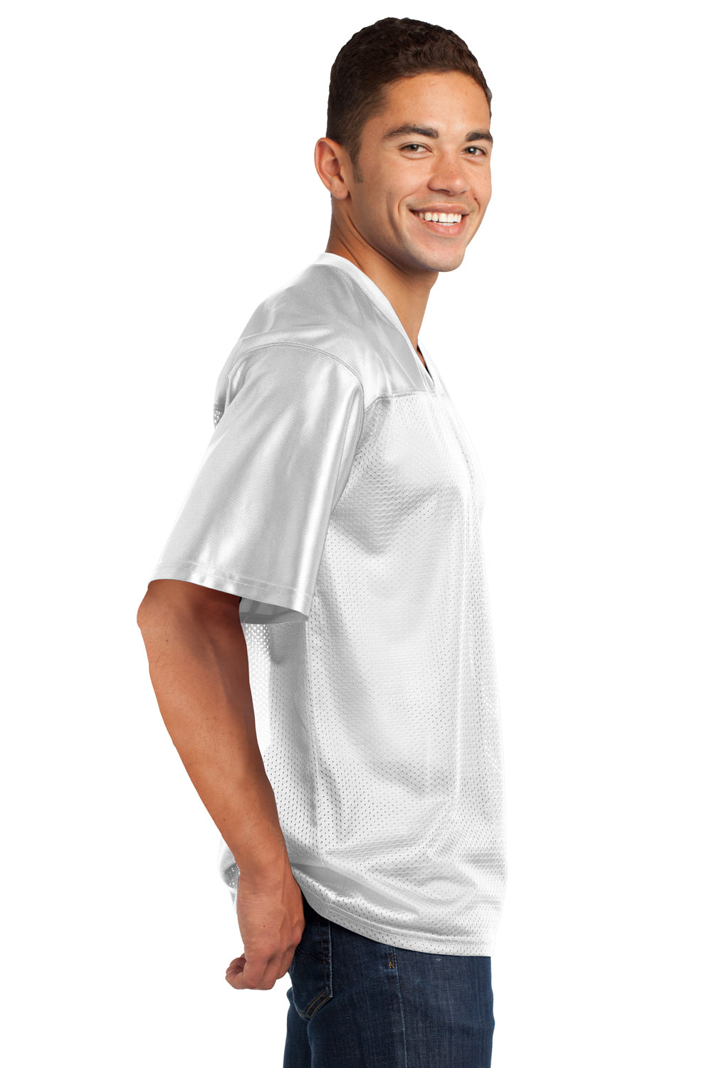 Sport-Tek ST307 Mens Short Sleeve V-Neck T-Shirt White Side
