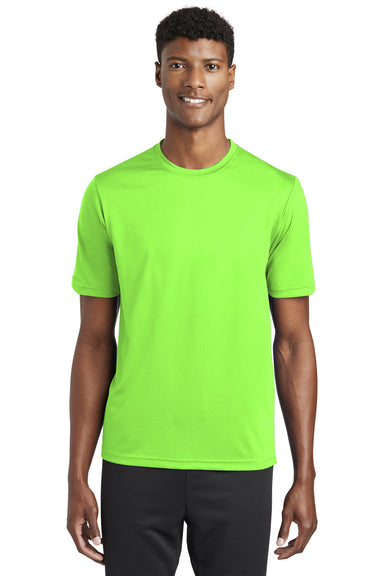Sport-Tek ST320 Mens Tough Moisture Wicking Short Sleeve Crewneck T-Shirt Neon Green Front