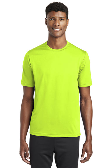 Sport-Tek ST320 Mens Tough Moisture Wicking Short Sleeve Crewneck T-Shirt Neon Yellow Front